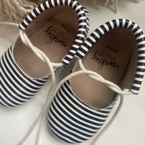 Black and white striped Monkey Feet toddler girl shoes